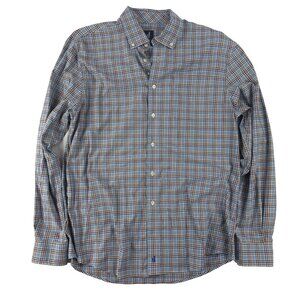 Johnnie O Woven Button Down Shirt Blue Red Plaid Long Sleeve Casual Mens Large